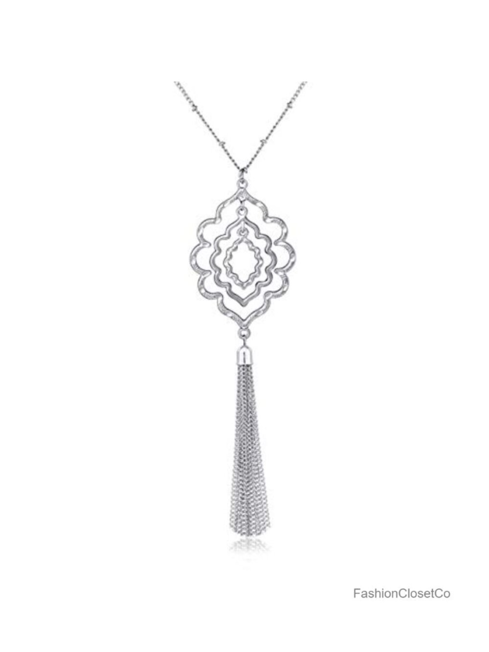 Geometric Circle Pendant Necklace Long Tassel Layered Boho Minimalist Statement